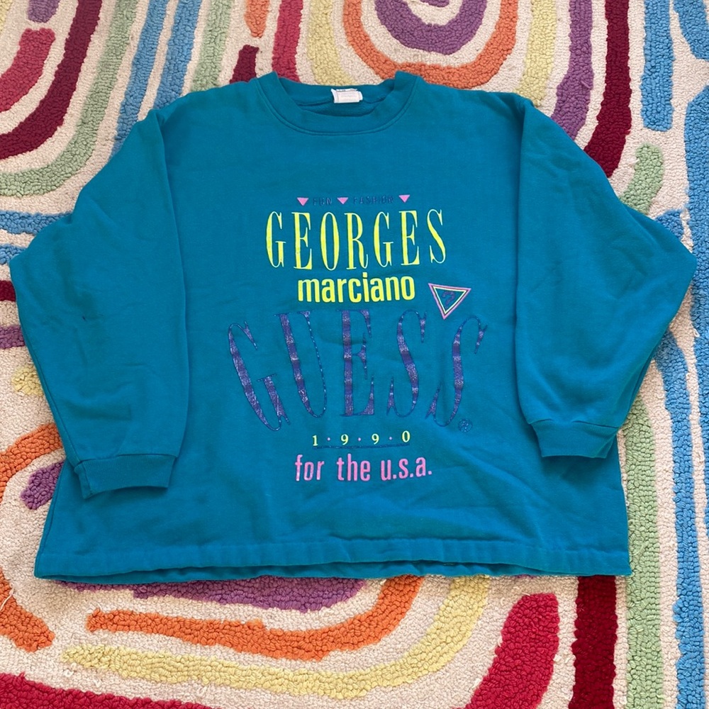 Vintage 1990 Georges Marciano Guess Cropped Crewneck Sweatshirt